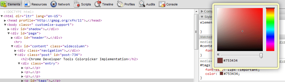 Colorpicker inside of devtools - inspector panel